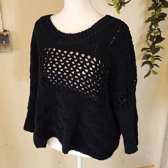 MOTH Anthropology Soft Black Cropped Chunky Knitted Pullover Sweater Top Small - Picture 1 of 12